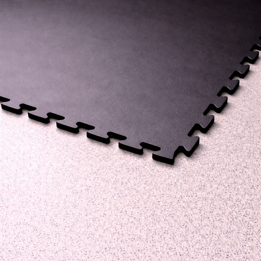 Interlocking 50X50 5mm Black Leather Smooth Look